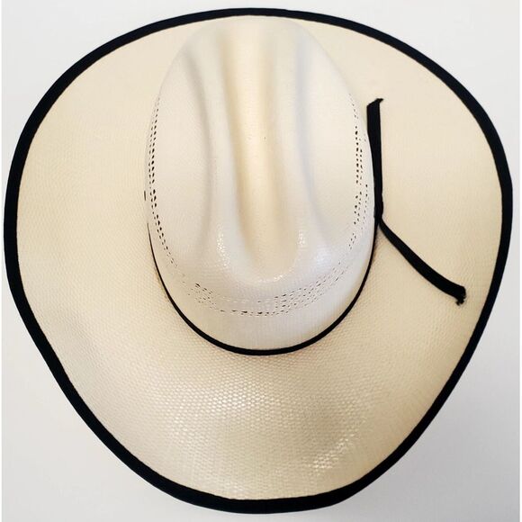 MoksMan 100X Bangora Western Cowboy Hat SZ 7 Legendary Hats Ivory Woven w/ Black - Picture 3 of 16